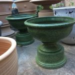 Large green ceramic planter on stand crafted by Mark Heidenreich